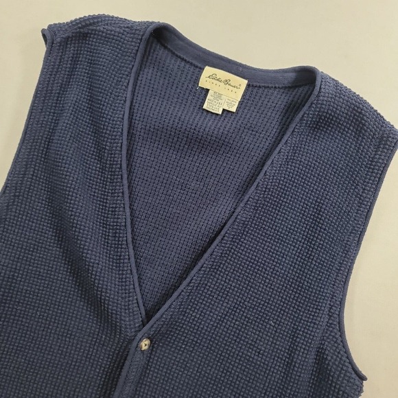 Vintage Eddie Bauer Knit Cardigan Sweater Vest Men Large Tall Navy Blue Made USA - Picture 5 of 8